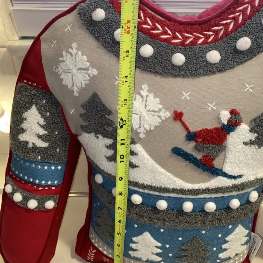 Aspen Ugly Christmas Sweater Shaped Throw Accent Pillow Ski Skiing Winter Theme‎